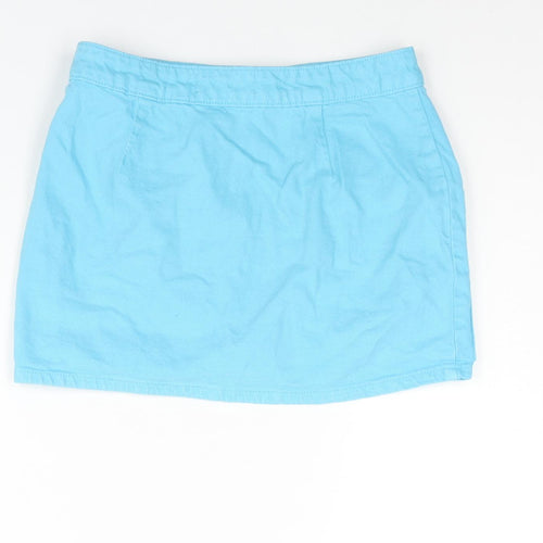 Denim & Co. Womens Blue Cotton Wrap Skirt Size 10 Button - Pocket