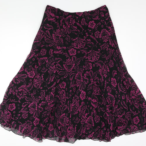 Elvie Womens Black Floral Polyester Flare Skirt Size 32 in