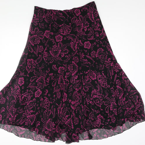 Elvie Womens Black Floral Polyester Flare Skirt Size 32 in