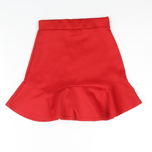PRETTYLITTLETHING Womens Red Polyester Mini Skirt Size 6 - Frill