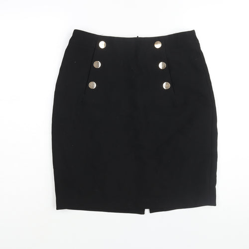 H&M Womens Black Polyester Straight & Pencil Skirt Size 10 Zip - Button Detail