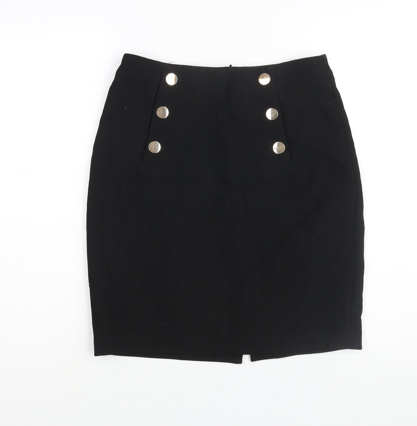 H&M Womens Black Polyester Straight & Pencil Skirt Size 10 Zip - Button Detail