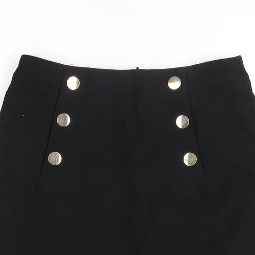 H&M Womens Black Polyester Straight & Pencil Skirt Size 10 Zip - Button Detail