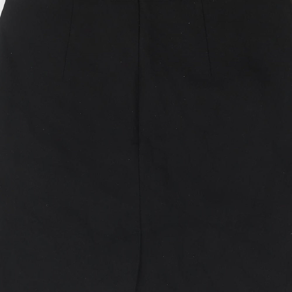 H&M Womens Black Polyester Straight & Pencil Skirt Size 10 Zip - Button Detail