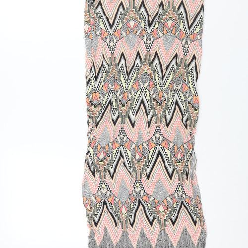 Warehouse Womens Multicoloured Geometric Viscose Maxi Skirt Size 6 Zip - Side Slits