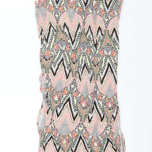 Warehouse Womens Multicoloured Geometric Viscose Maxi Skirt Size 6 Zip - Side Slits