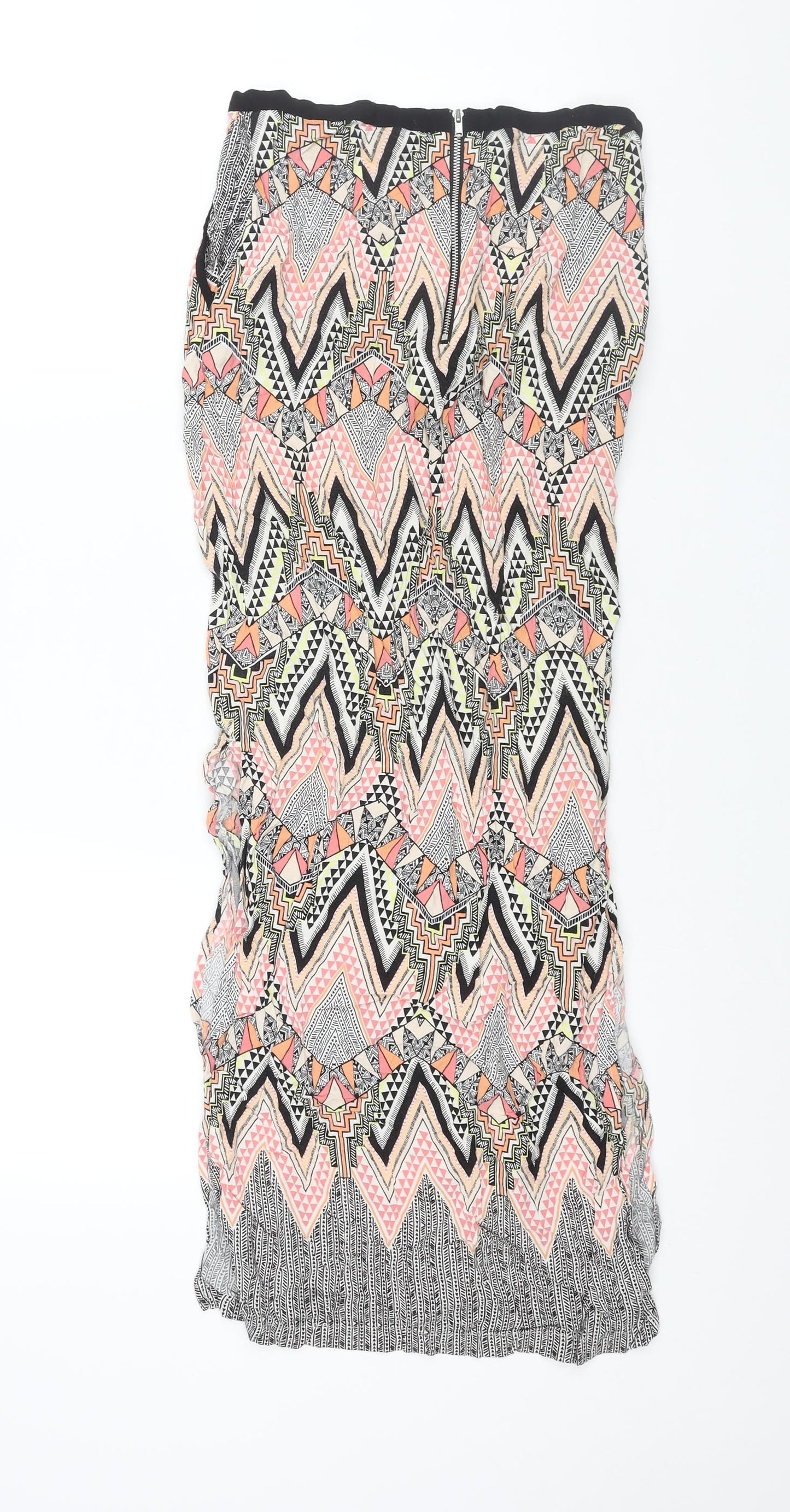 Warehouse Womens Multicoloured Geometric Viscose Maxi Skirt Size 6 Zip - Side Slits