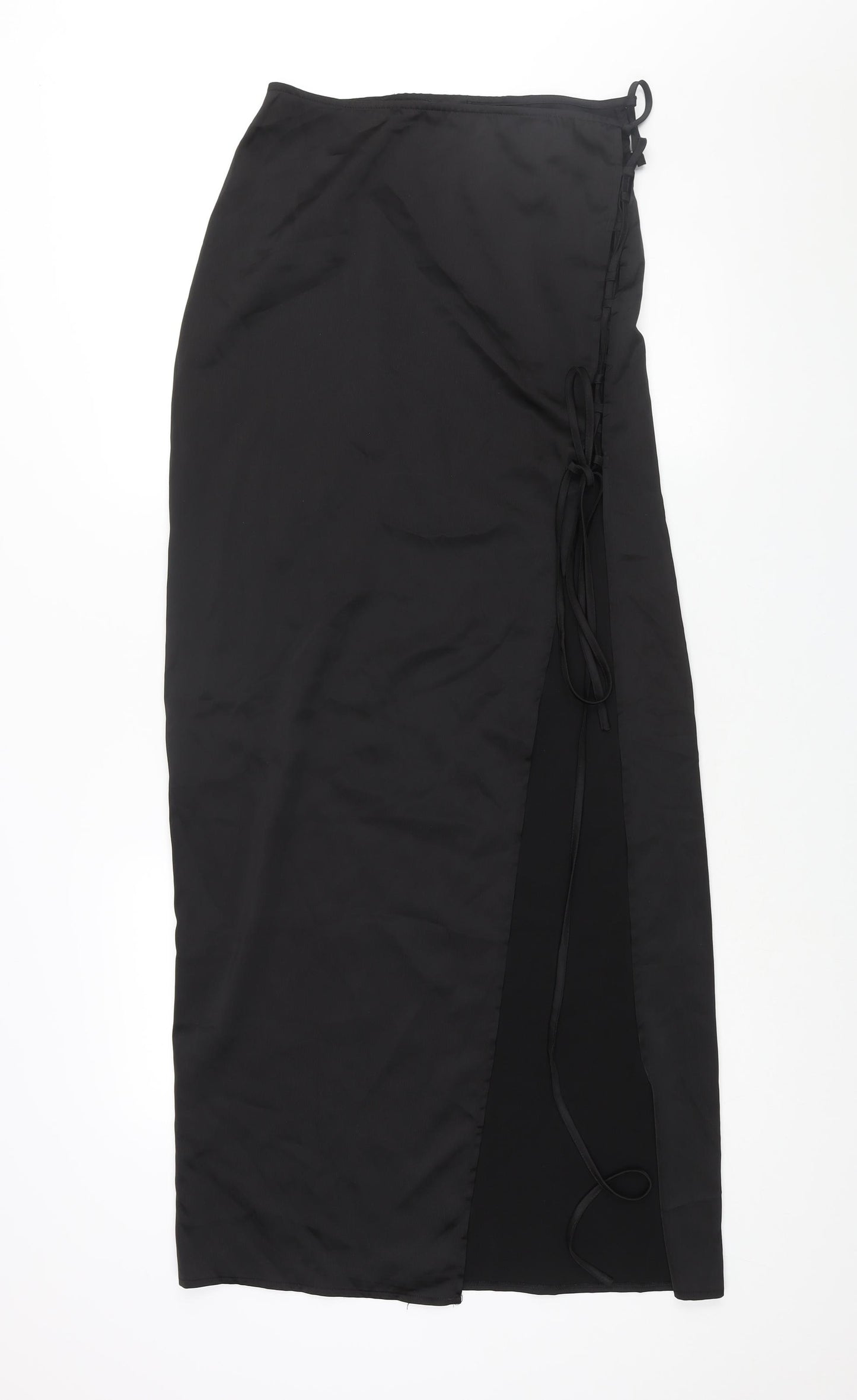 PRETTYLITTLETHING Womens Black Polyester Maxi Skirt Size 12 Lace Up - High Slit