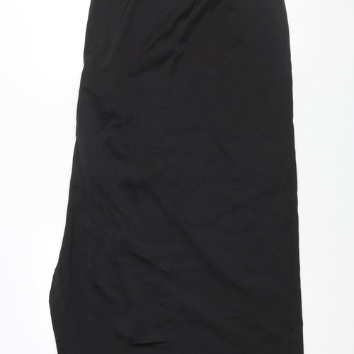 PRETTYLITTLETHING Womens Black Polyester Maxi Skirt Size 12 Lace Up - High Slit