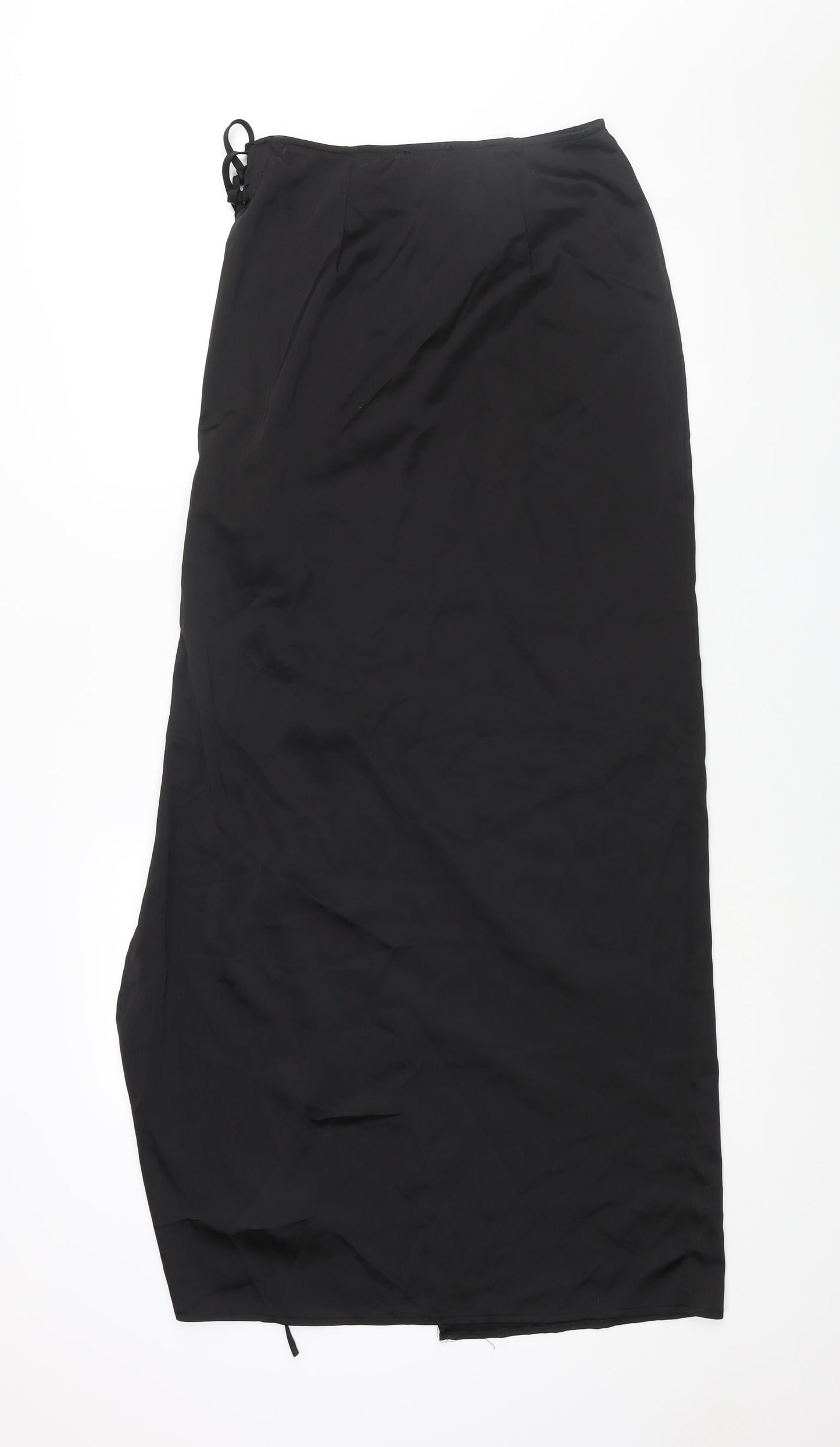 PRETTYLITTLETHING Womens Black Polyester Maxi Skirt Size 12 Lace Up - High Slit