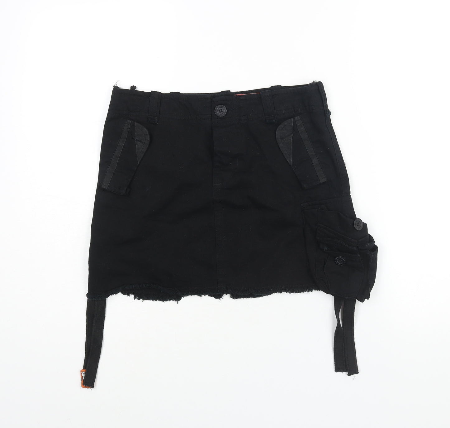 Superdry Womens Black Cotton Mini Skirt Size S Zip - Pockets Logo