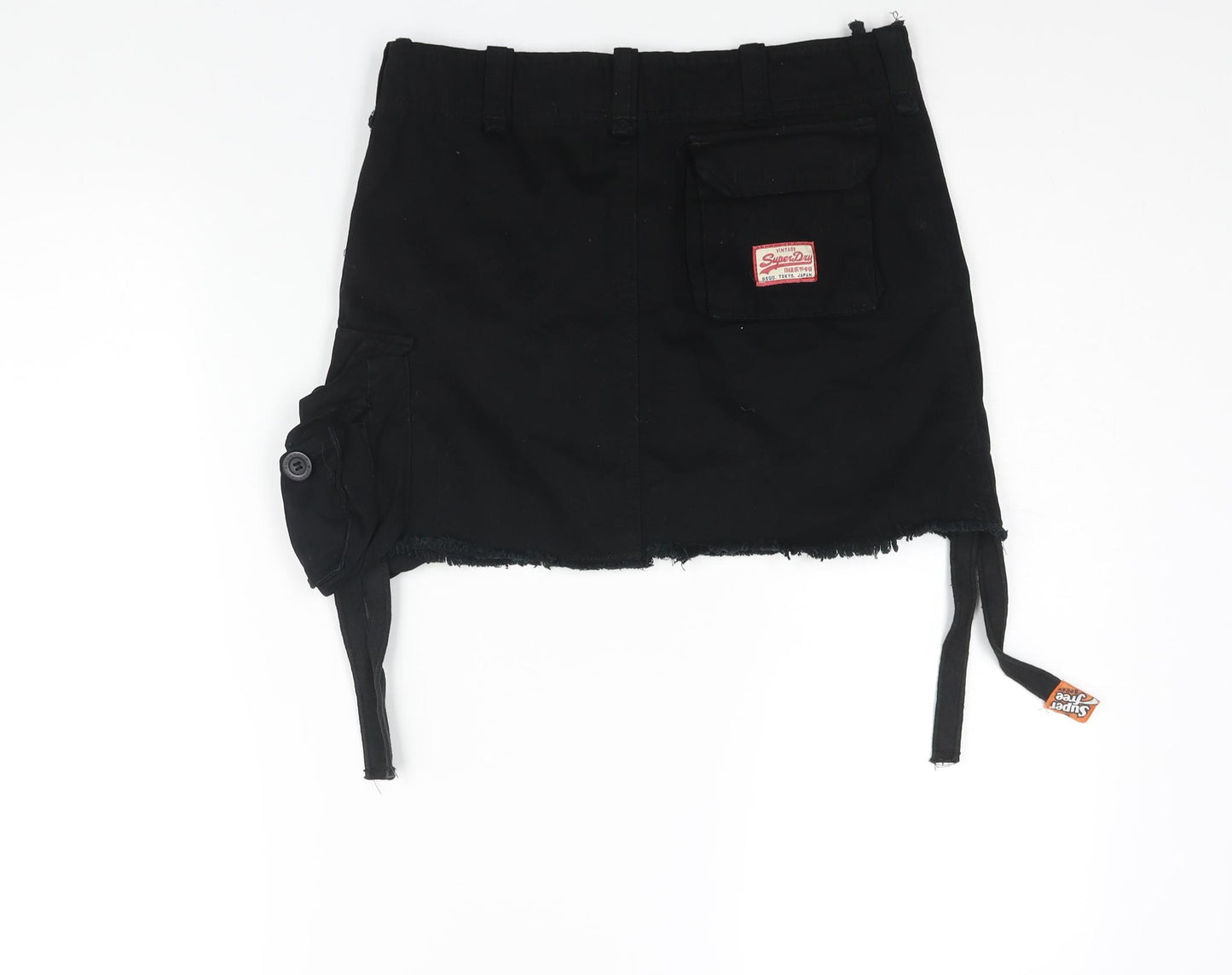 Superdry Womens Black Cotton Mini Skirt Size S Zip - Pockets Logo