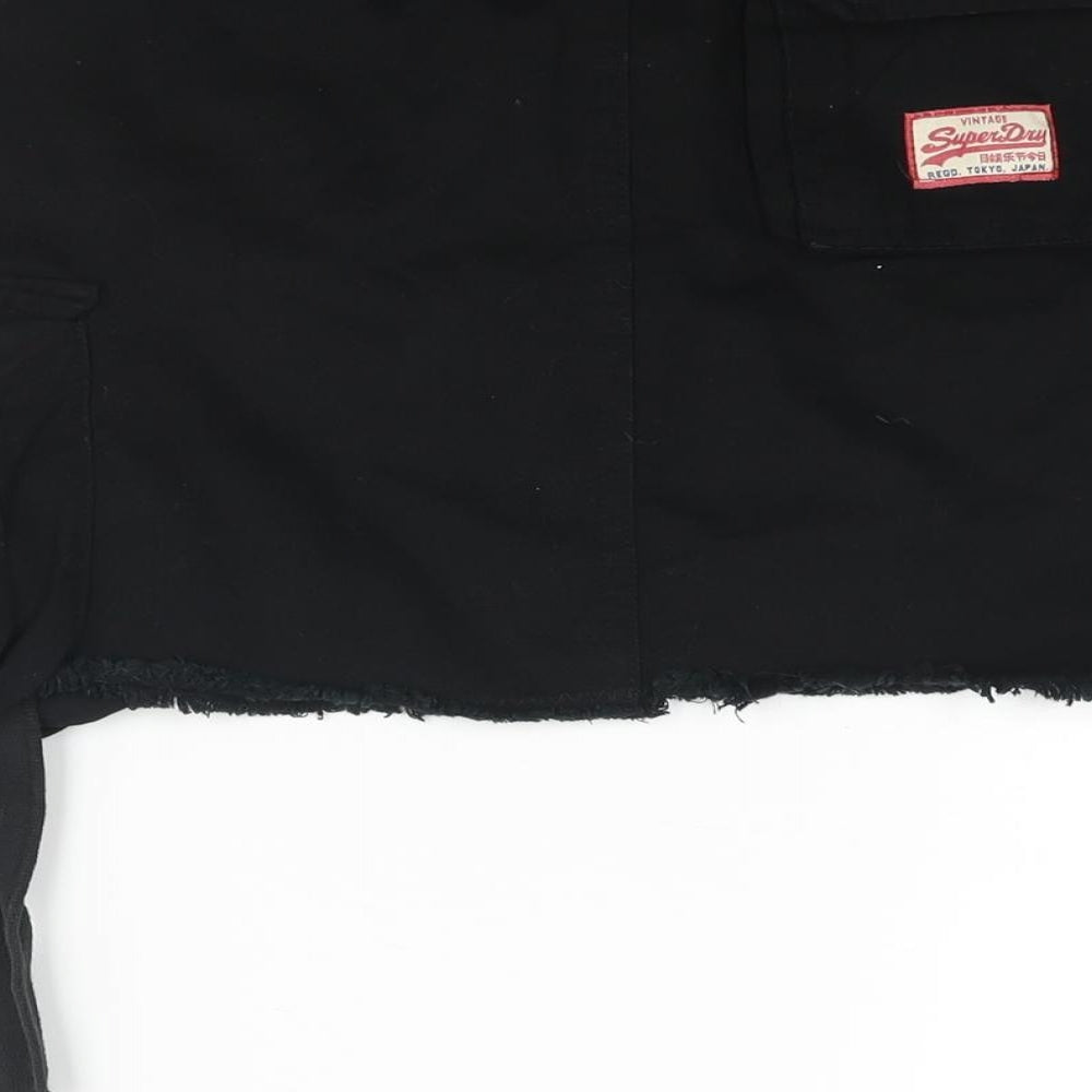 Superdry Womens Black Cotton Mini Skirt Size S Zip - Pockets Logo