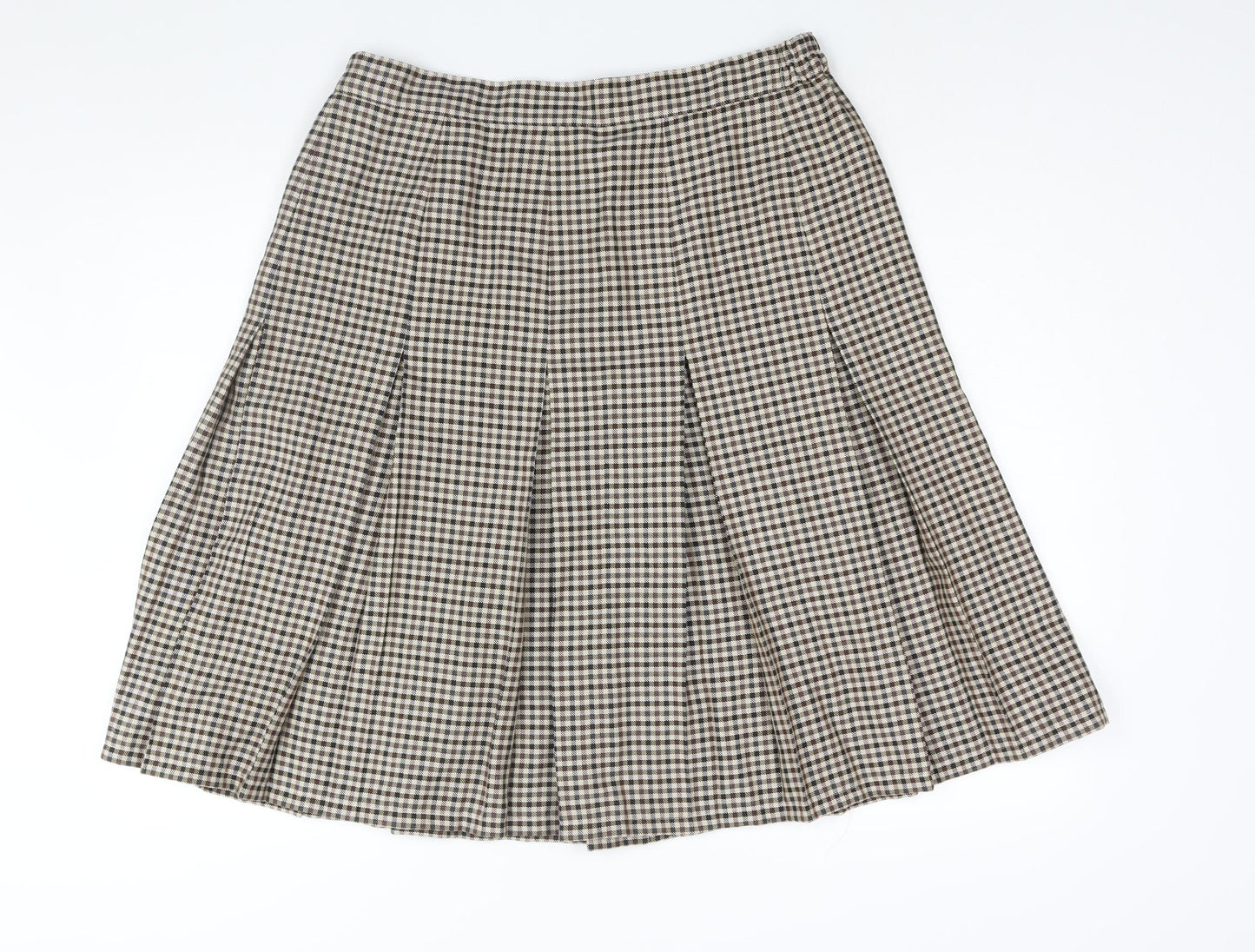 Damart Womens Beige Check Polyester Pleated Skirt Size 34 in Zip