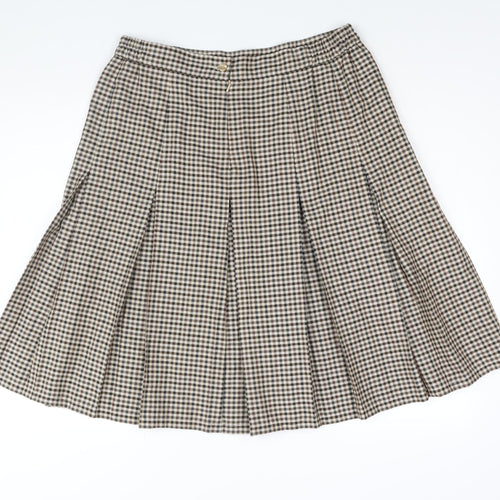 Damart Womens Beige Check Polyester Pleated Skirt Size 34 in Zip