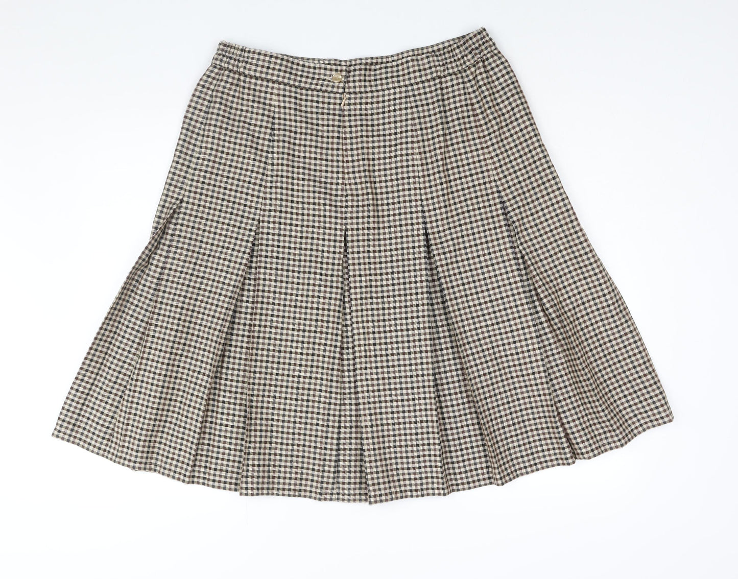 Damart Womens Beige Check Polyester Pleated Skirt Size 34 in Zip
