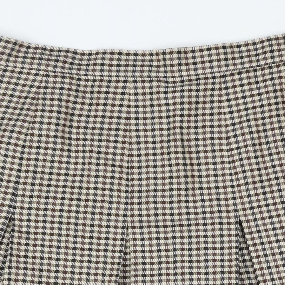 Damart Womens Beige Check Polyester Pleated Skirt Size 34 in Zip