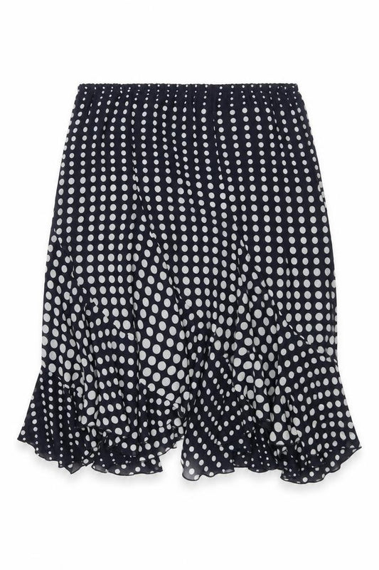 Front view of Ridella women’s blue polka dot polyester trumpet skirt, size UK 22