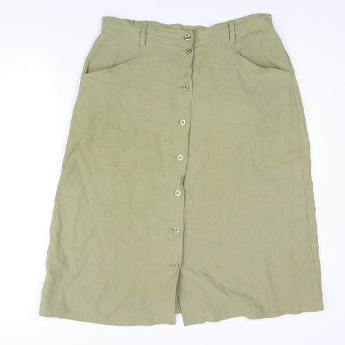 Damart Womens Green Silk A-Line Skirt Size 18 Button