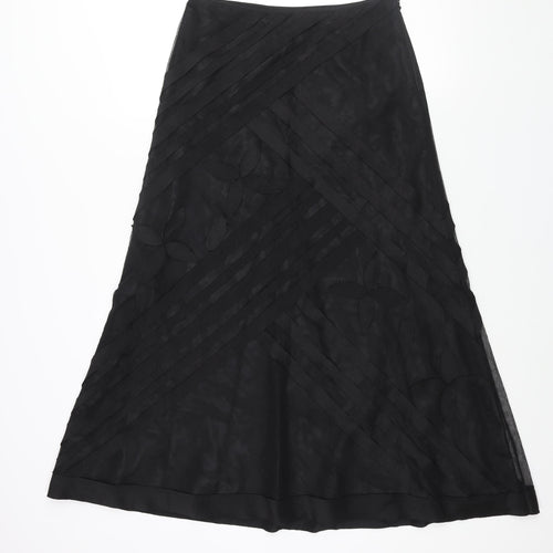 Per Una Womens Black Geometric Polyester A-Line Skirt Size 8 Zip - Stripe Leaf Detail