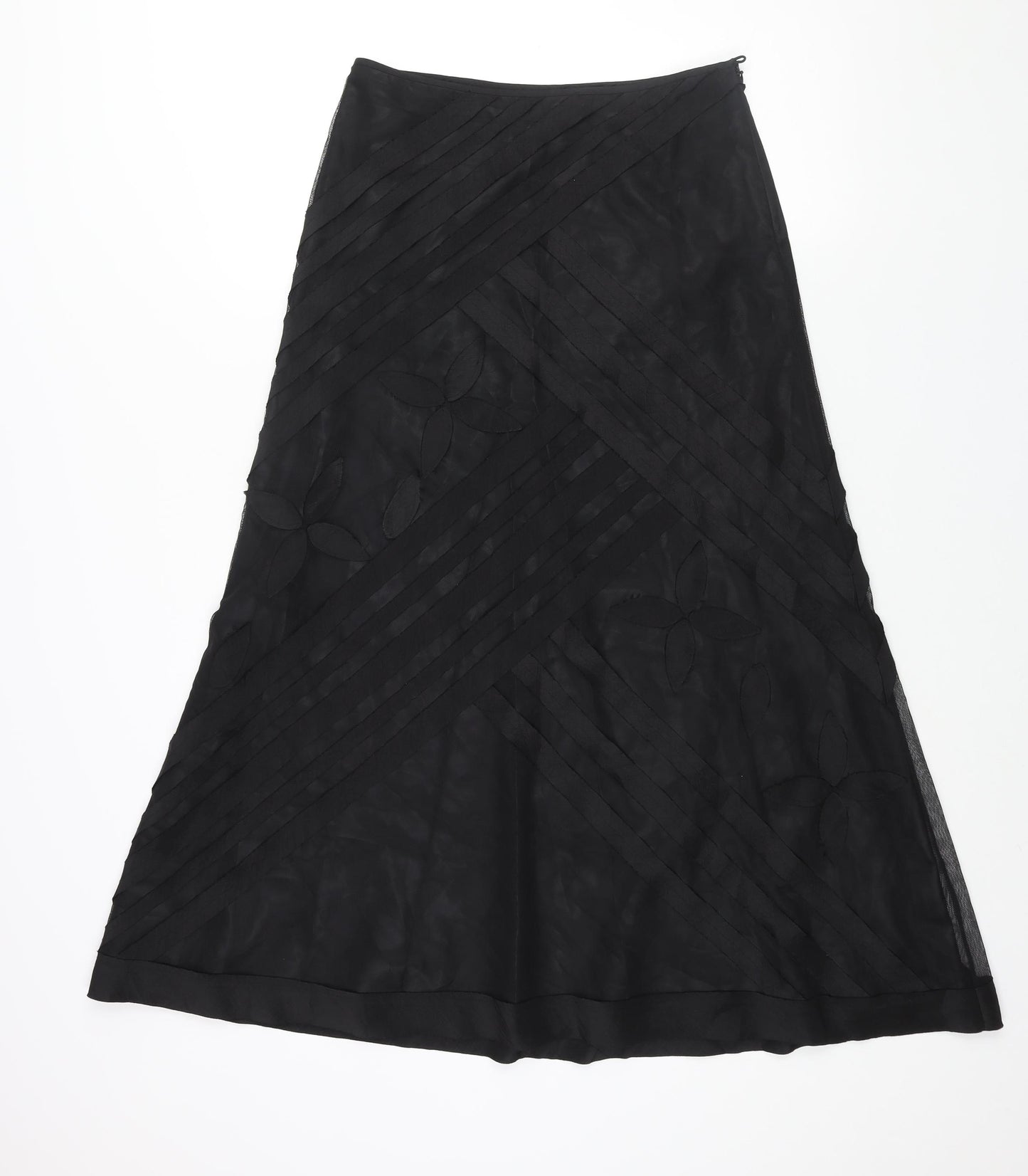 Per Una Womens Black Geometric Polyester A-Line Skirt Size 8 Zip - Stripe Leaf Detail