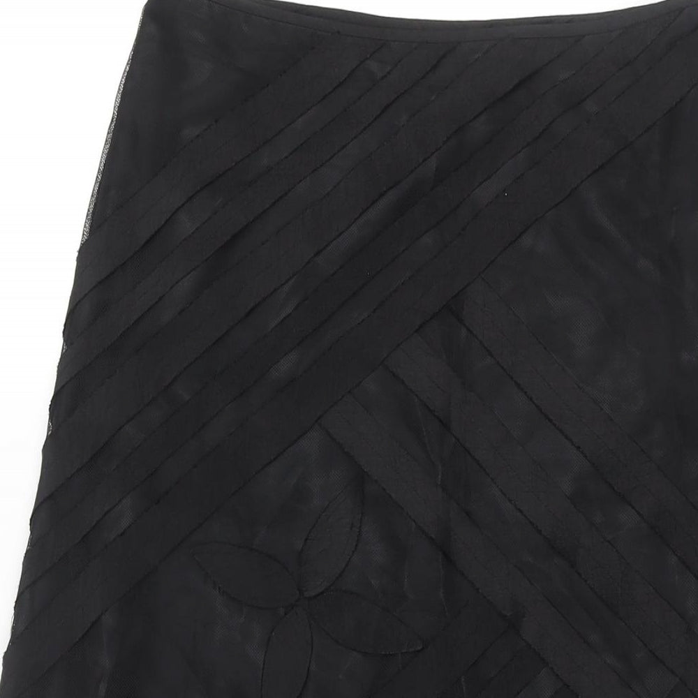 Per Una Womens Black Geometric Polyester A-Line Skirt Size 8 Zip - Stripe Leaf Detail