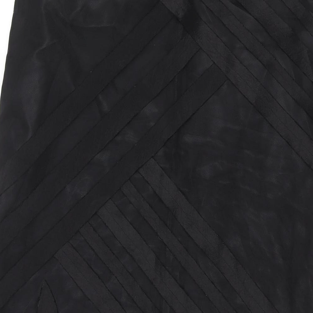 Per Una Womens Black Geometric Polyester A-Line Skirt Size 8 Zip - Stripe Leaf Detail