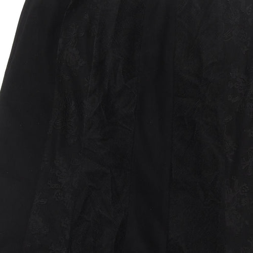 Per Una Womens Black Cotton A-Line Skirt Size 12 Zip - Corduroy Lace Patch