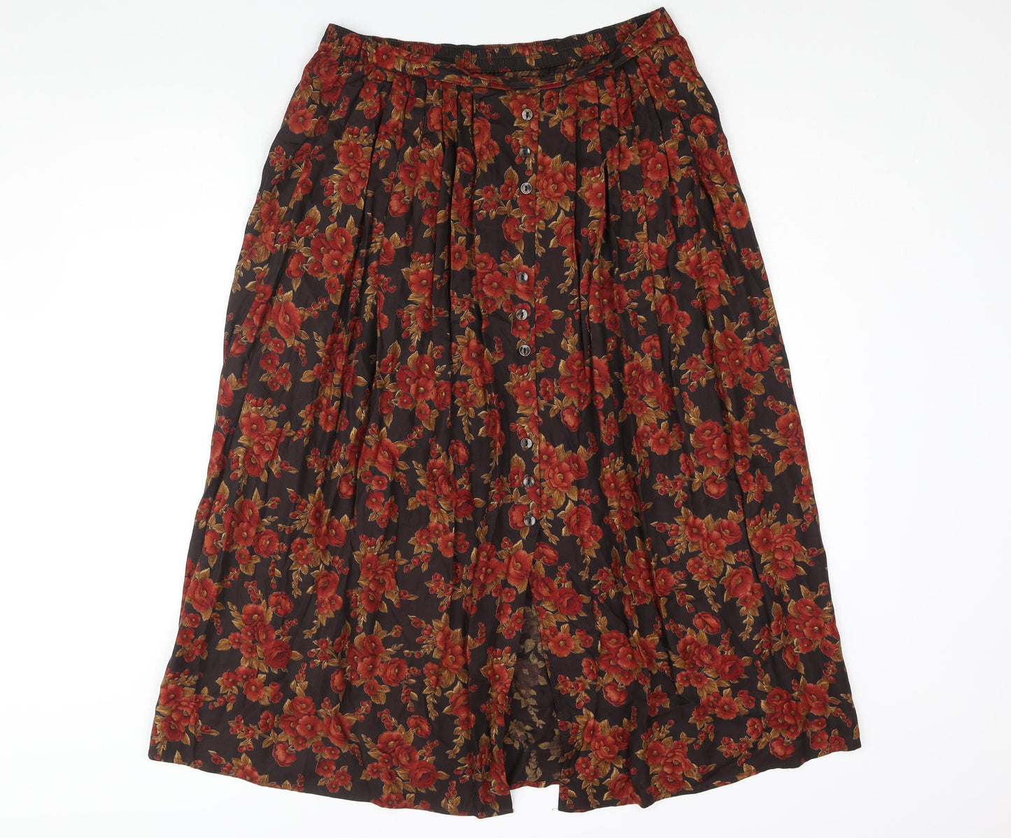 St Michael Womens Multicoloured Floral Viscose A-Line Skirt Size 10 - Button Detail