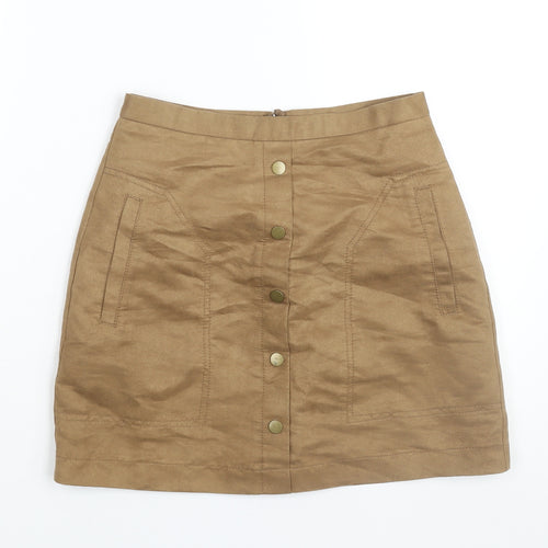 H&M Womens Brown Polyester A-Line Skirt Size 8 Zip