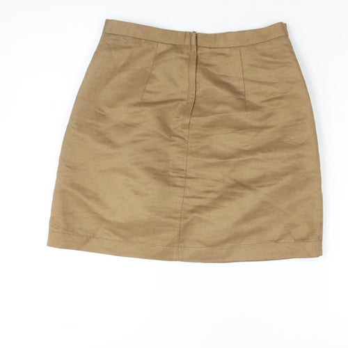 H&M Womens Brown Polyester A-Line Skirt Size 8 Zip