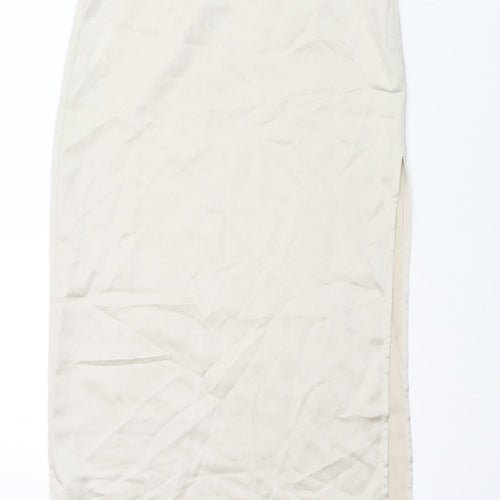 Bershka Womens Ivory Polyester Maxi Skirt Size S Zip - Side Slit