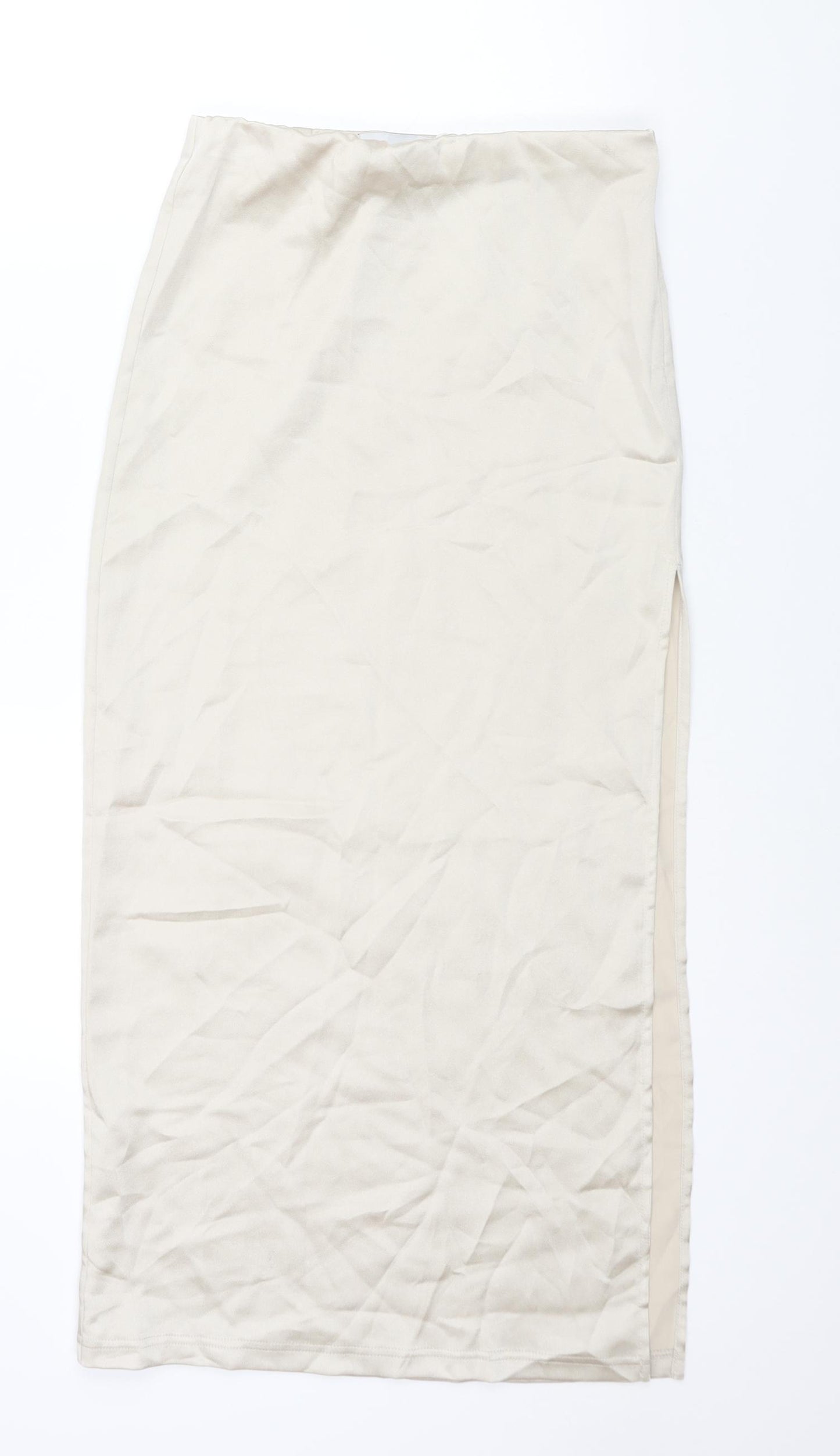 Bershka Womens Ivory Polyester Maxi Skirt Size S Zip - Side Slit