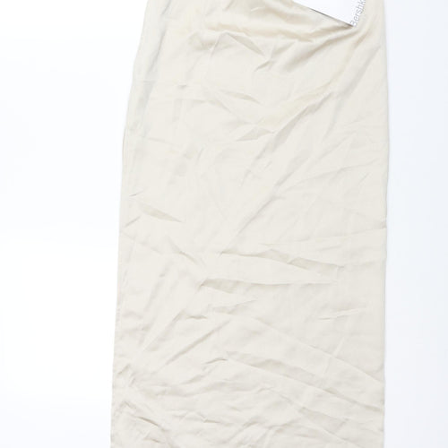 Bershka Womens Ivory Polyester Maxi Skirt Size S Zip - Side Slit