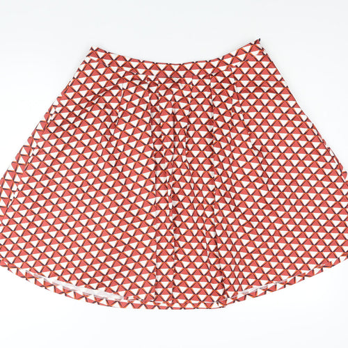 Mademoiselle R Womens Red Geometric Cotton Flare Skirt Size 16 Zip