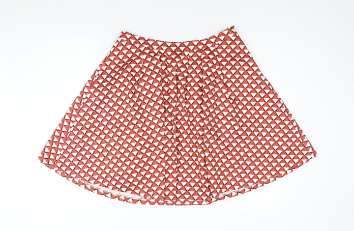 Mademoiselle R Womens Red Geometric Cotton Flare Skirt Size 16 Zip