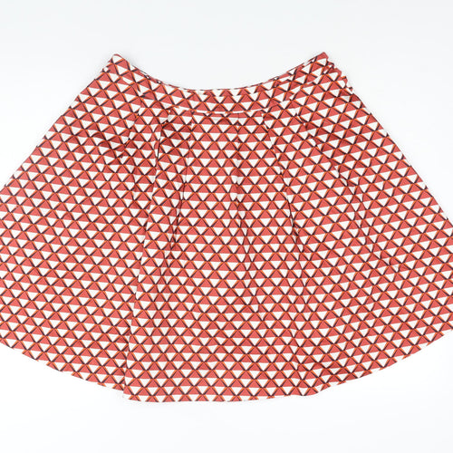 Mademoiselle R Womens Red Geometric Cotton Flare Skirt Size 16 Zip