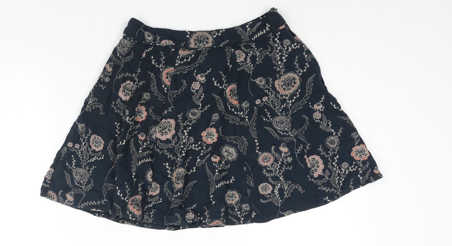 Fat Face Womens Blue Floral Viscose Mini Skirt Size 8 Zip