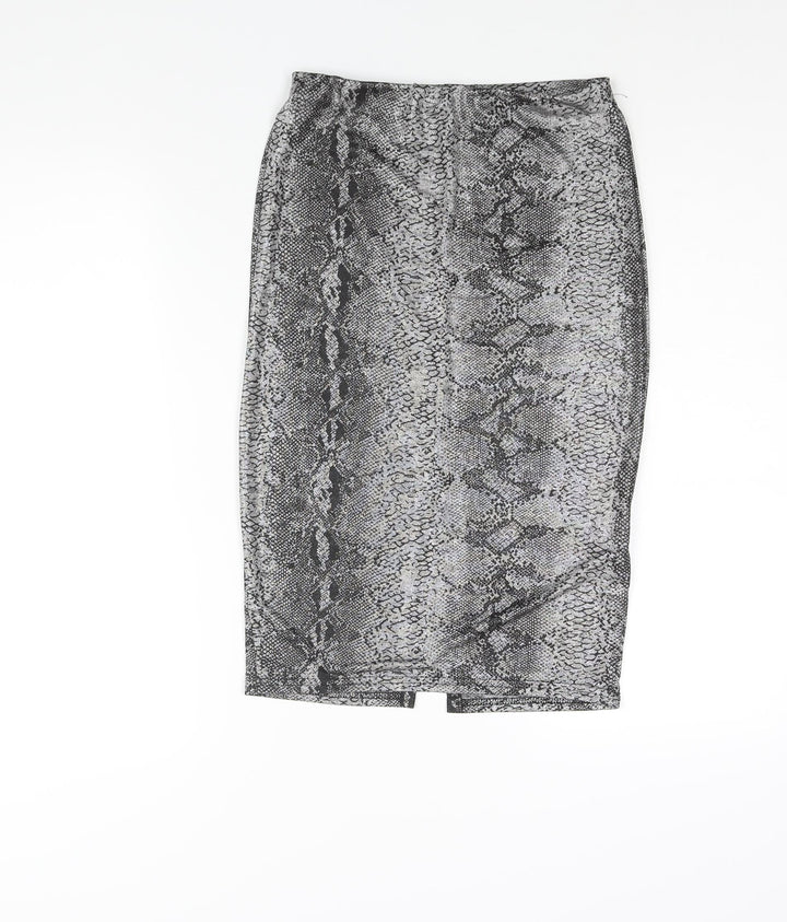 Passion Womens Silver Animal Print Polyester Straight & Pencil Skirt Size 10 - Snake Print