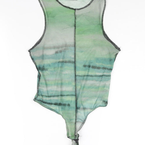 PRETTYLITTLETHING Womens Green Tie Dye Polyester Bodysuit One-Piece Size 12 Snap - Semi Sheer