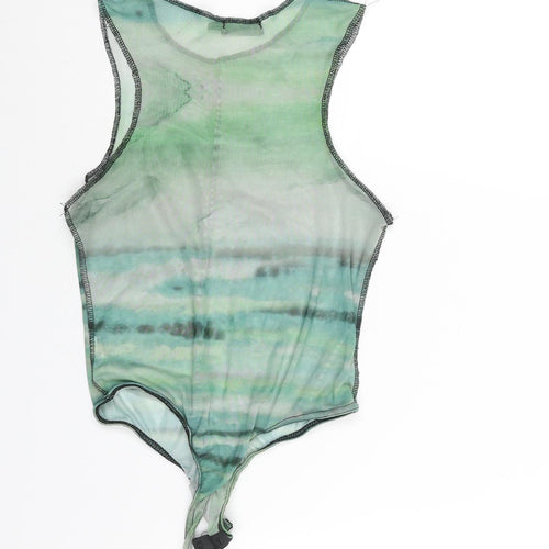 PRETTYLITTLETHING Womens Green Tie Dye Polyester Bodysuit One-Piece Size 12 Snap - Semi Sheer