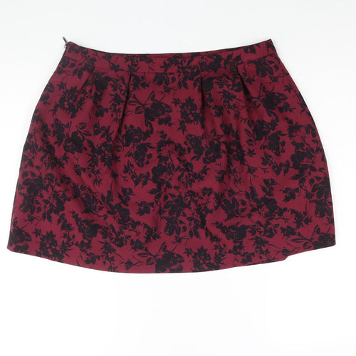 Promod Womens Purple Floral Polyester Mini Skirt Size 16 Zip