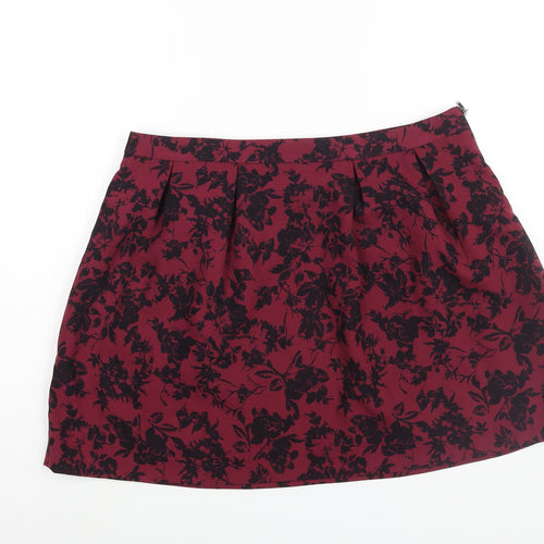 Promod Womens Purple Floral Polyester Mini Skirt Size 16 Zip