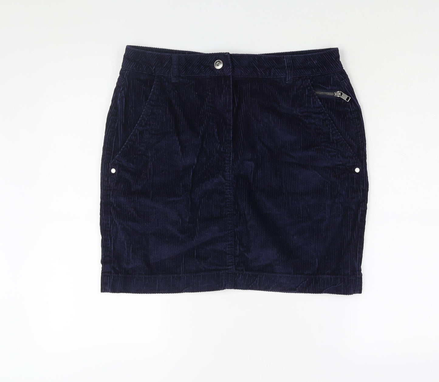 NEXT Womens Blue Cotton Mini Skirt Size 12 Zip