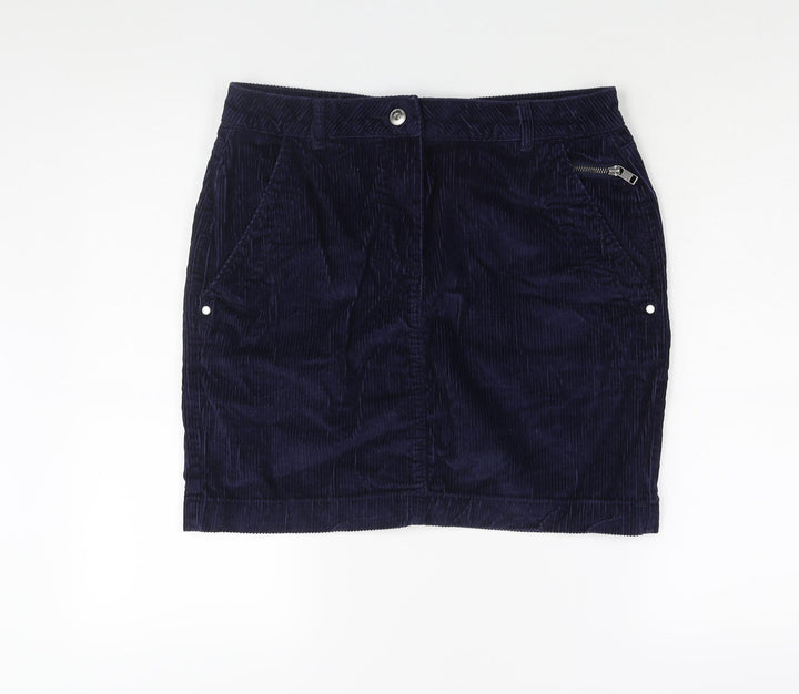 NEXT Womens Blue Cotton Mini Skirt Size 12 Zip