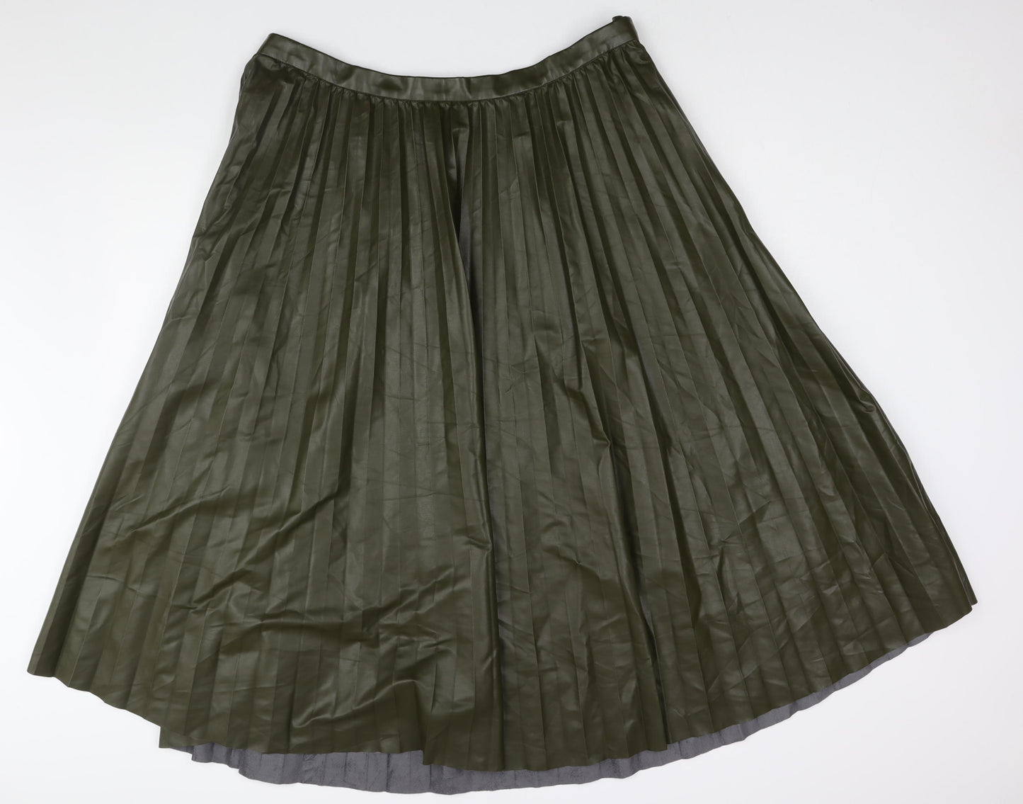 Marks and Spencer Womens Green Polyester Pleated Skirt Size 20 Zip