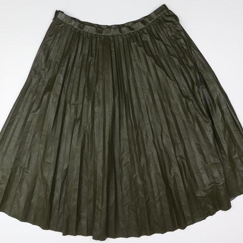 Marks and Spencer Womens Green Polyester Pleated Skirt Size 20 Zip