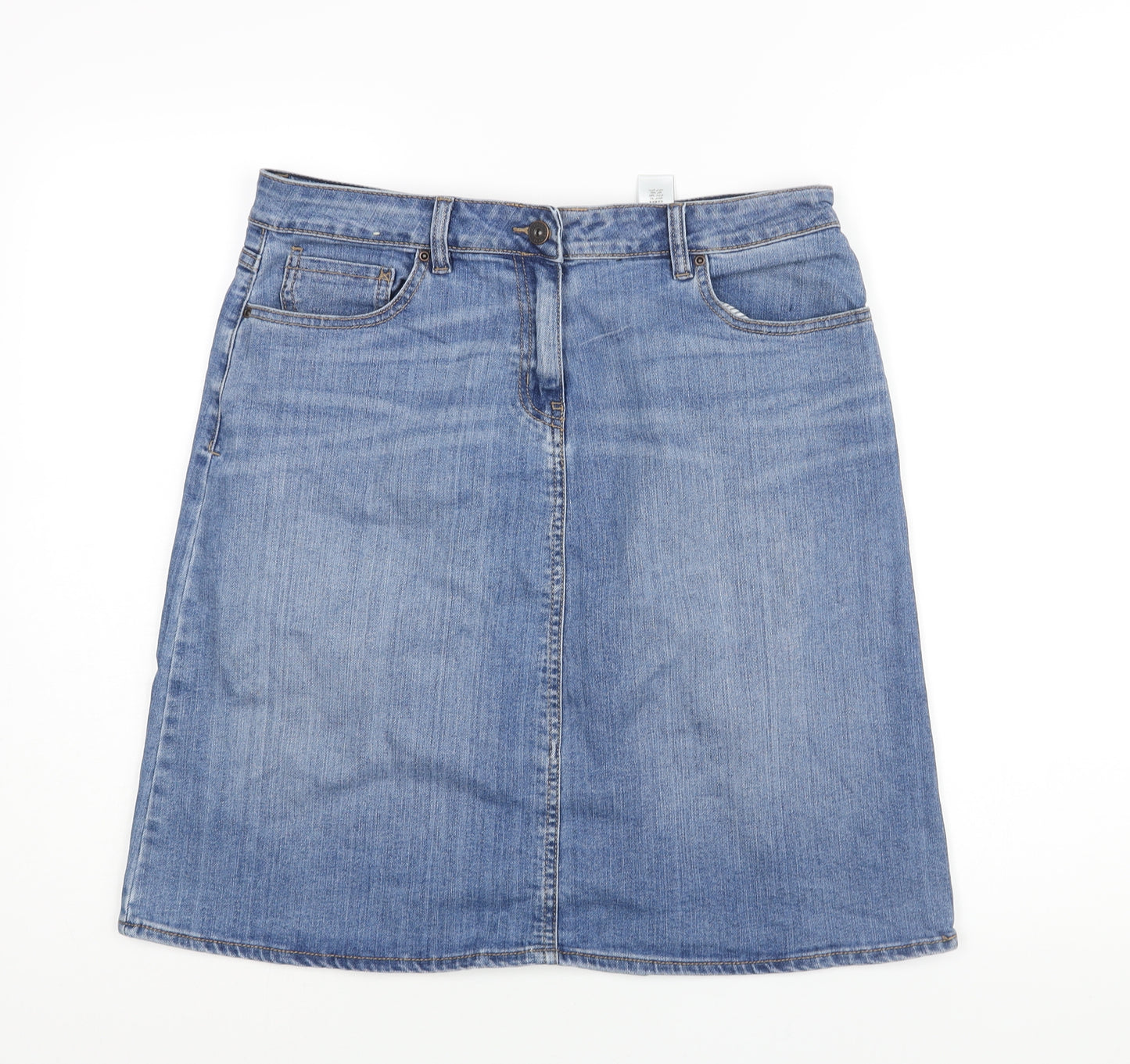 NEXT Womens Blue Cotton A-Line Skirt Size 14 Zip