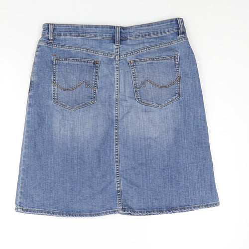 NEXT Womens Blue Cotton A-Line Skirt Size 14 Zip