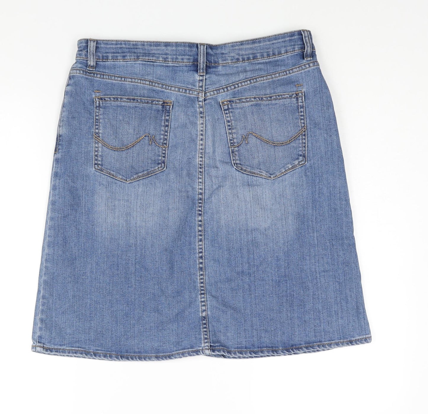NEXT Womens Blue Cotton A-Line Skirt Size 14 Zip